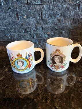 Commemorative White Ceramic Mugs with Gold Accents - Set of 2